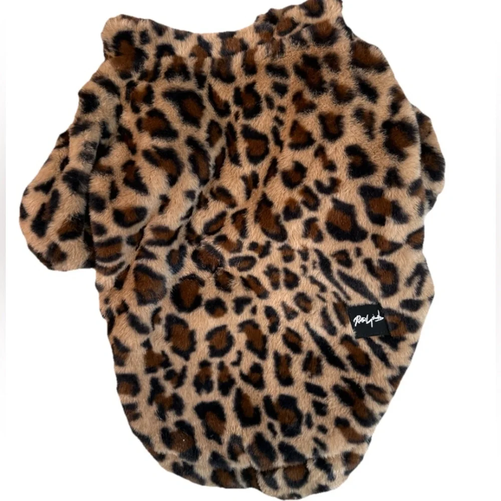 Dog Jacket FluffyCheetah Print Silk Lined Zipper Small/Medium Size Dog Coat
